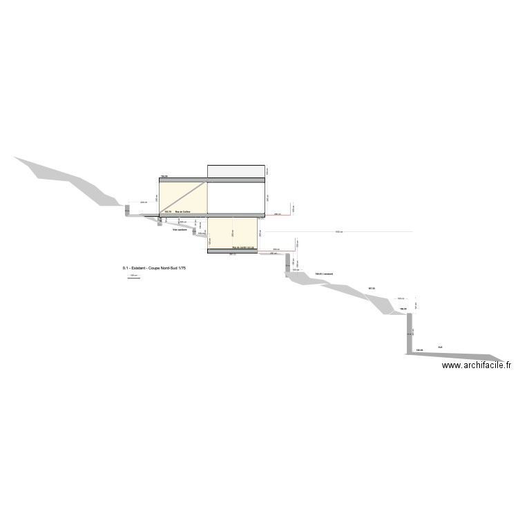 0.1 - Existant - Coupe Nord / Sud 1/75. Plan de 0 pièce et 0 m2