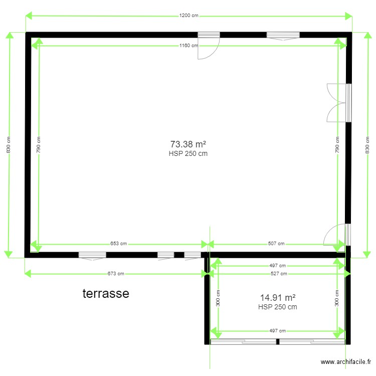agrandissement séjour avec terrasse. Plan de 0 pièce et 0 m2