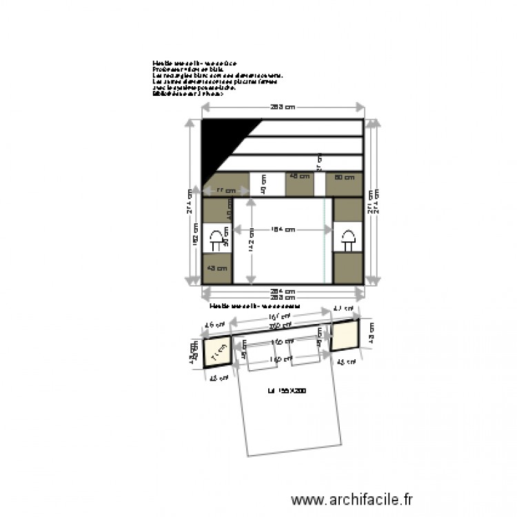 Plan placard tête de lit. Plan de 0 pièce et 0 m2