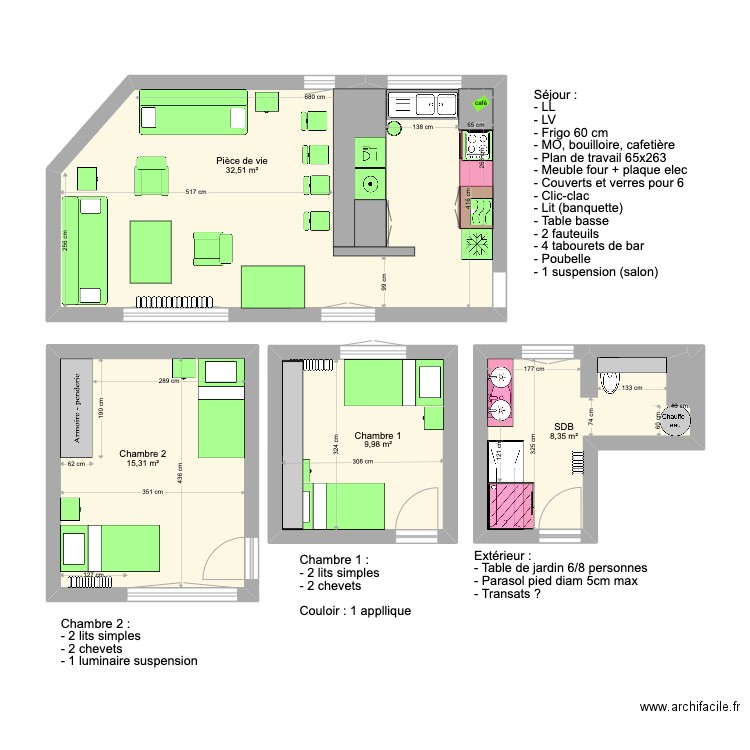 Grasse petite maison. Plan de 4 pièces et 66 m2