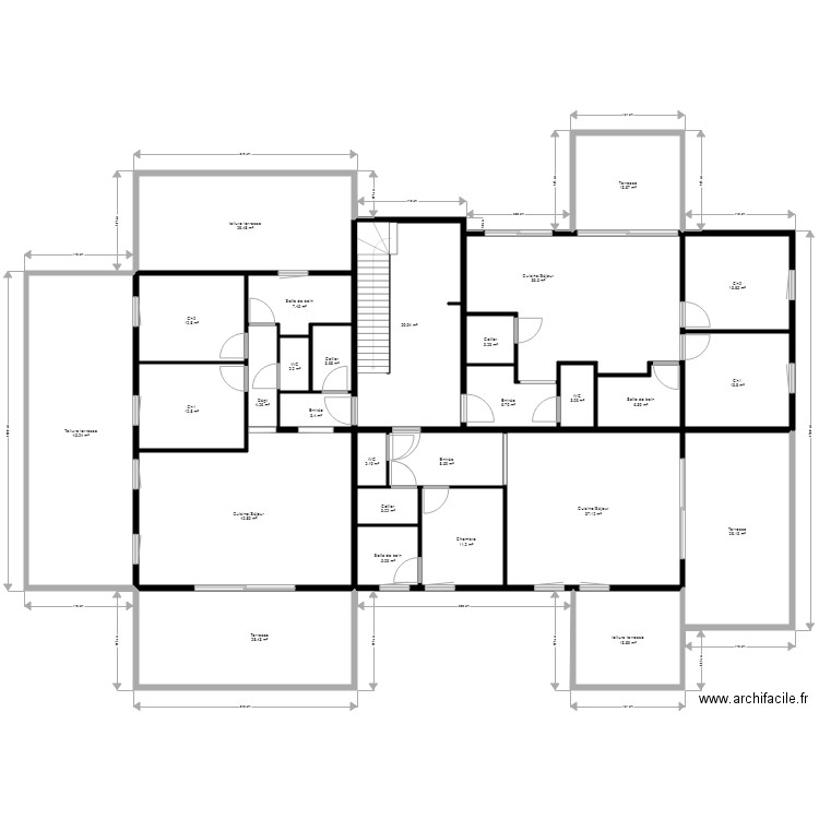 étage 7 logements. Plan de 87 pièces et 1426 m2