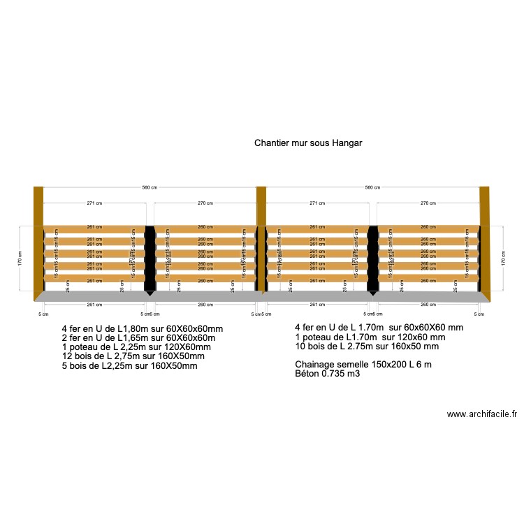 mur sous abris. Plan de 16 pièces et 6 m2