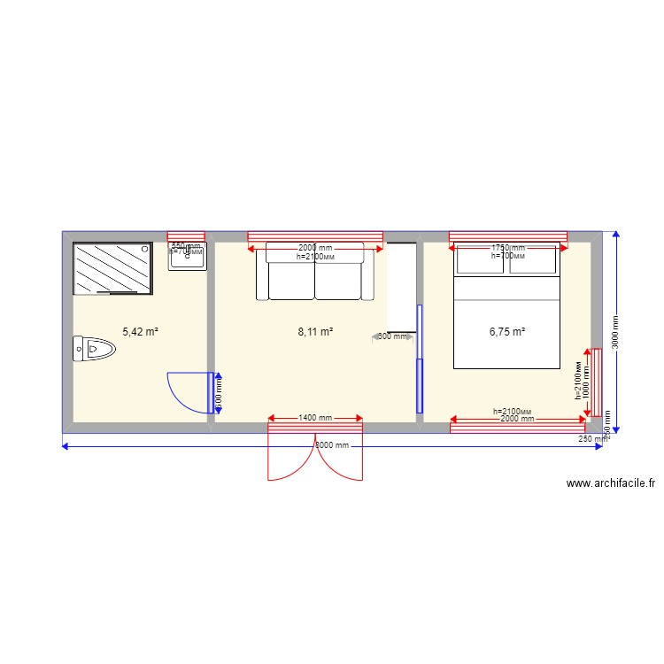  24v2.3. Plan de 3 pièces et 20 m2