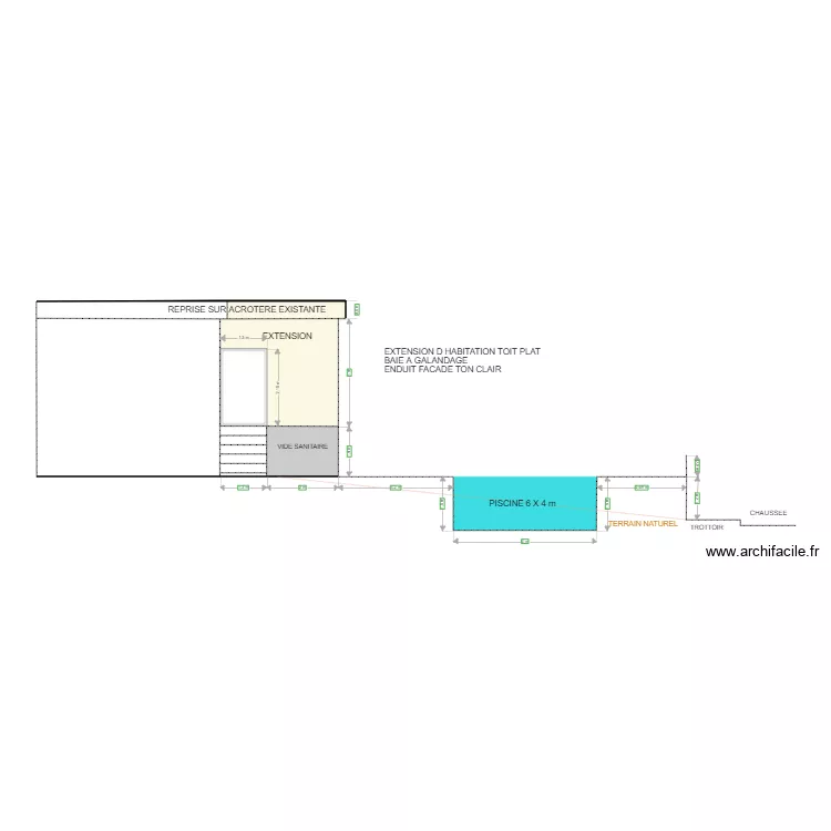 FACADE OUEST MODIFIEE. Plan de 