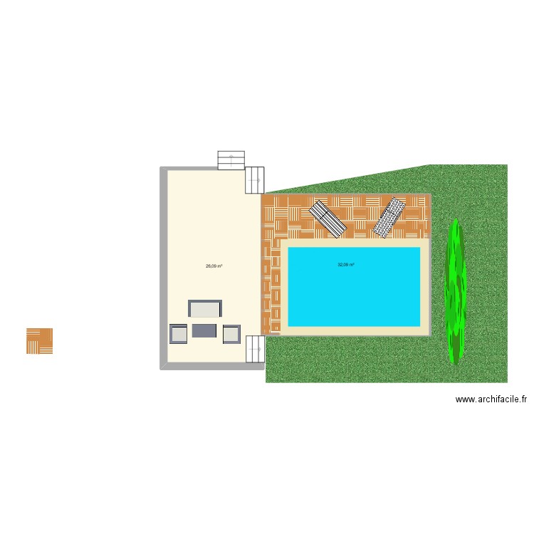 projet piscine. Plan de 2 pièces et 58 m2