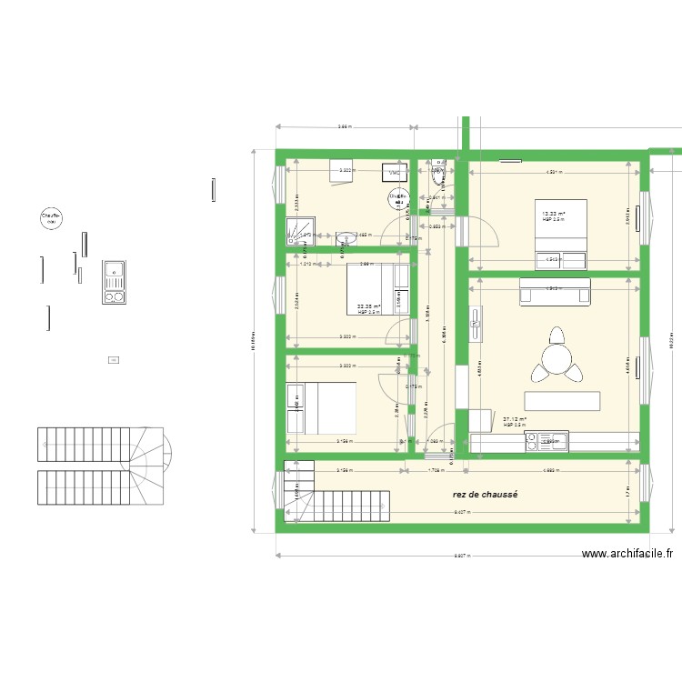 jean jaures OK plateau rez chauss 3 CHAMBRES. Plan de 0 pièce et 0 m2