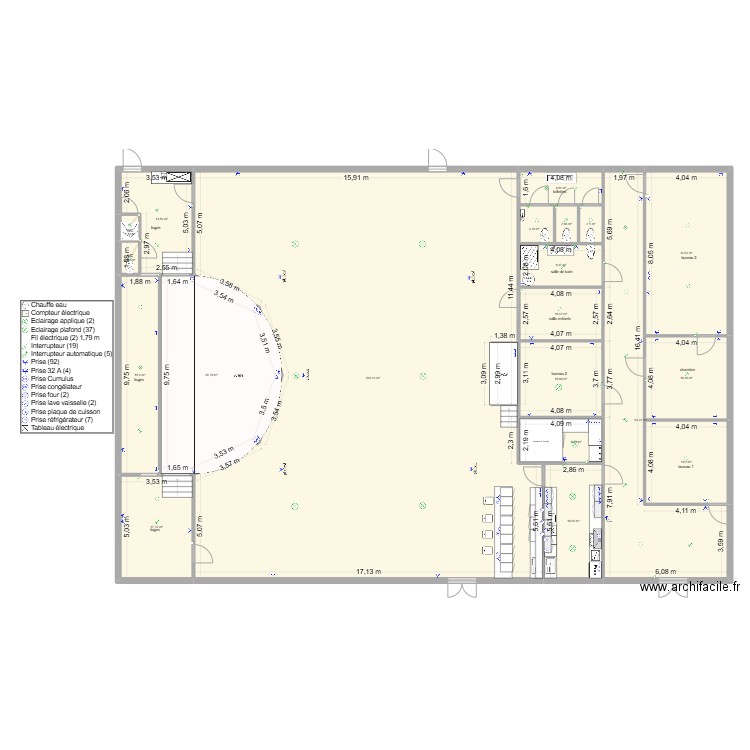 projet salle elec. Plan de 20 pièces et 586 m2