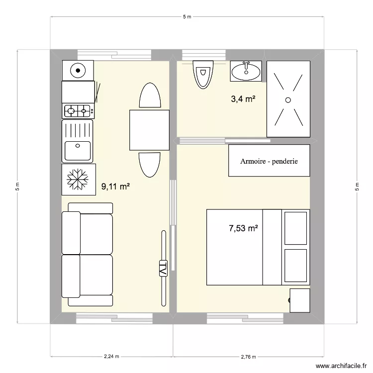 Bungalow1 - 25m2. Plan de Bungalow1 - 25m2. Plan de