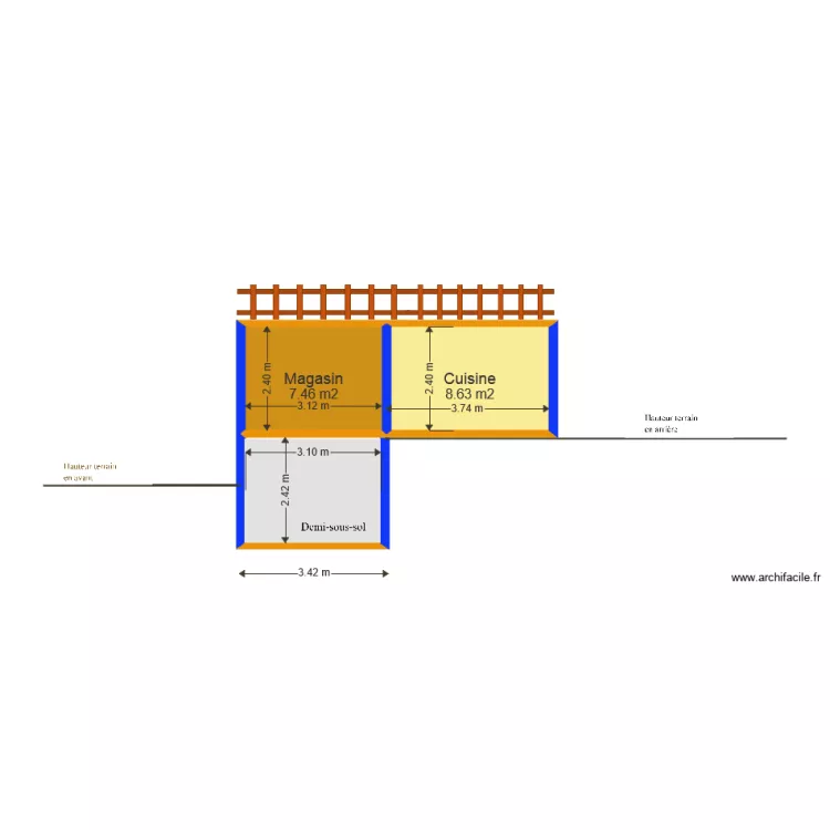 Vue de c&ocirc;t&eacute; petite maison. Plan de 