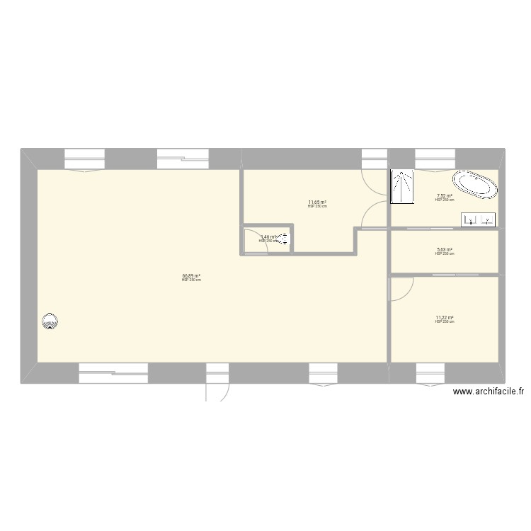 Maison RDC. Plan de 6 pièces et 104 m2