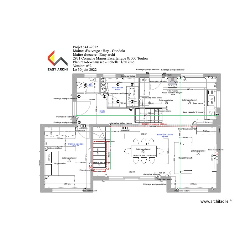 projet rez-de-chaussée Hey avec vue escalier rdj. Plan de 0 pièce et 0 m2