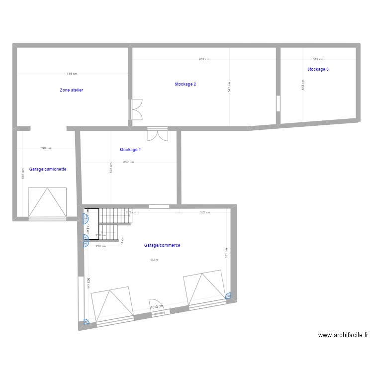 Rez LEUZE. Plan de 1 pièce et 70 m2