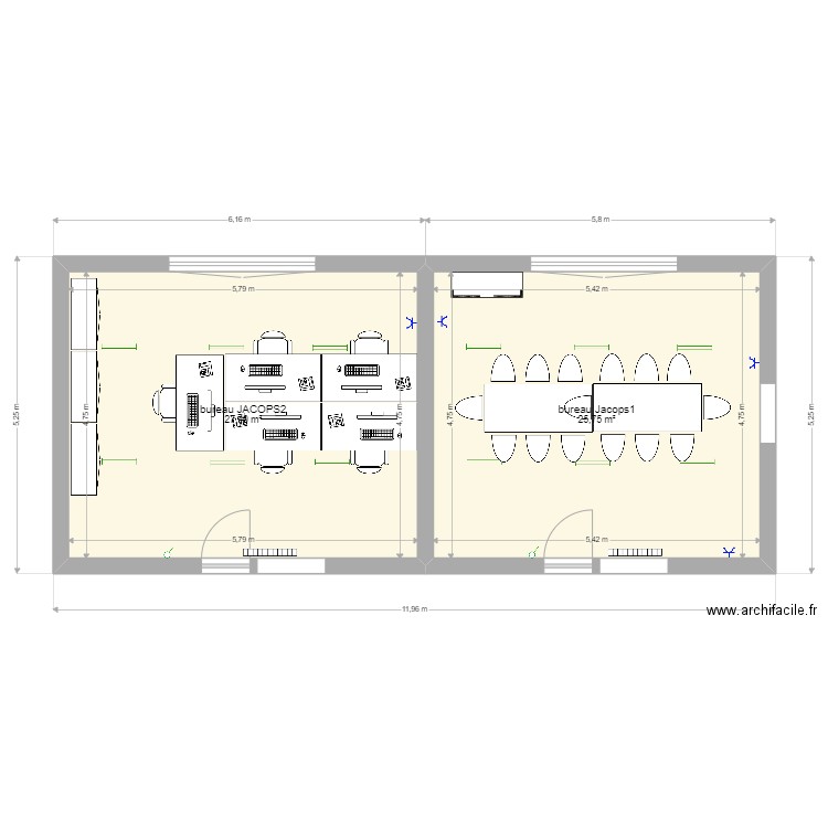 Bureau Jacops. Plan de 2 pièces et 53 m2