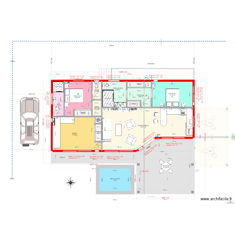 la Balinaise Brique. Plan de 27 pièces et 241 m2