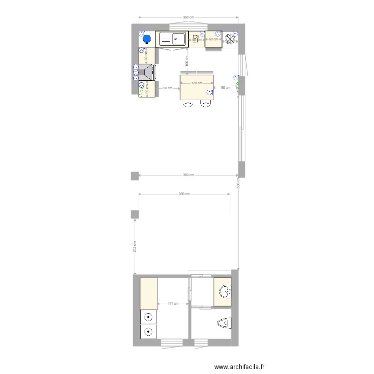 BLOC CUISINE BUANDERIE. Plan de 0 pièce et 0 m2