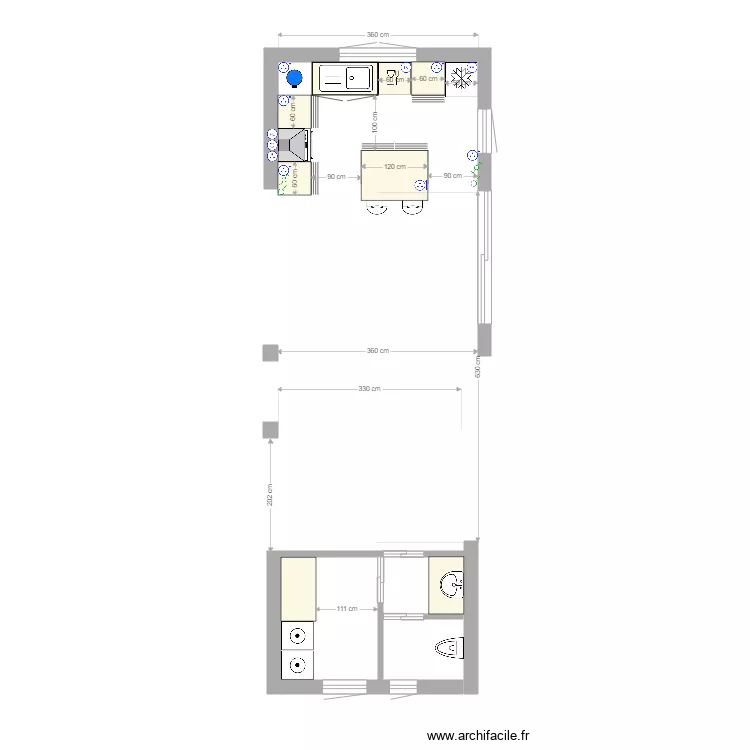 BLOC CUISINE BUANDERIE. Plan de BLOC CUISINE BUANDERIE. Plan de
