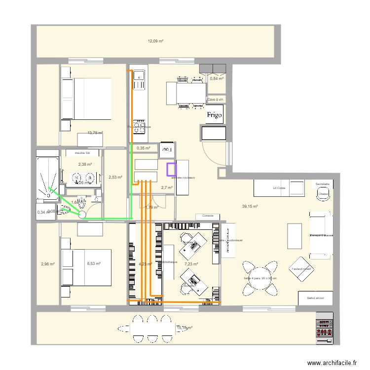 t4fino15 avec vmc / clim. Plan de 19 pièces et 116 m2