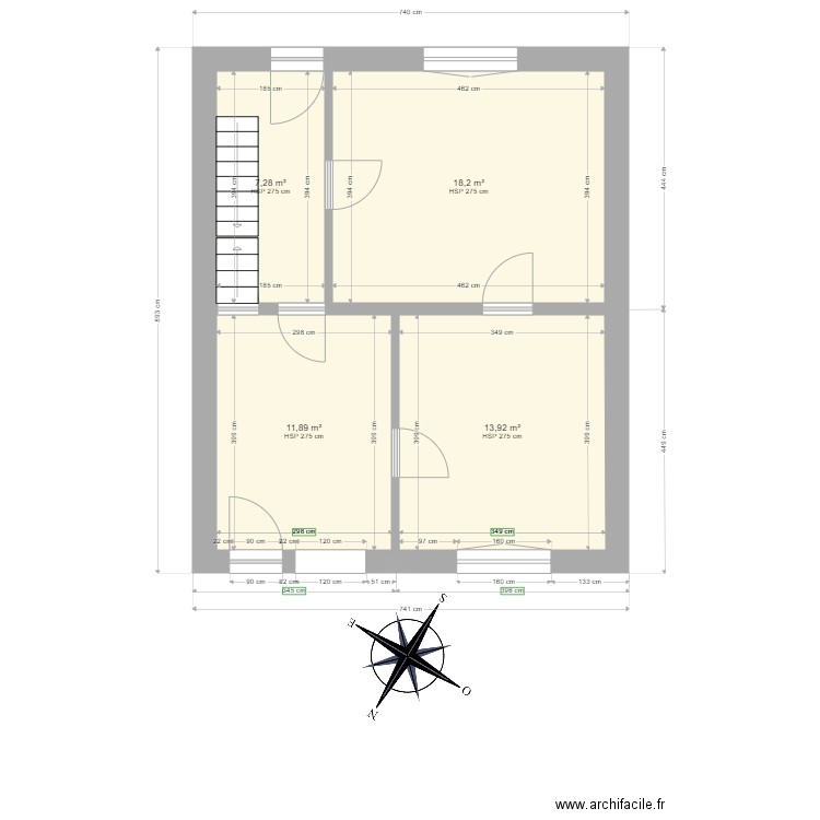 maison a Onoz rez. Plan de 4 pièces et 51 m2