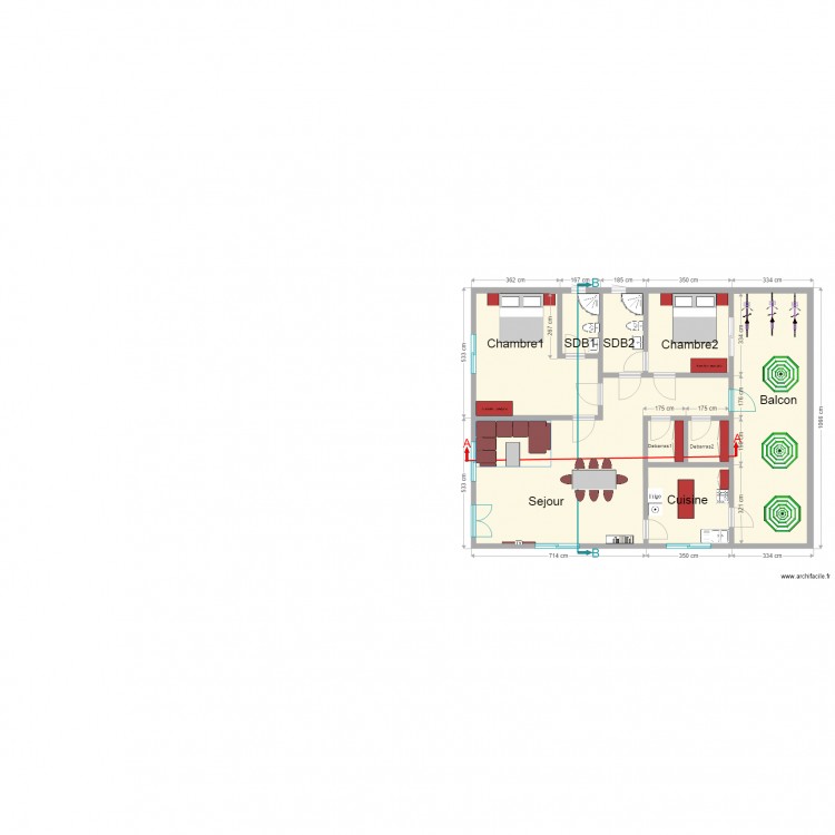 Etage Mwamba. Plan de 9 pièces et 129 m2