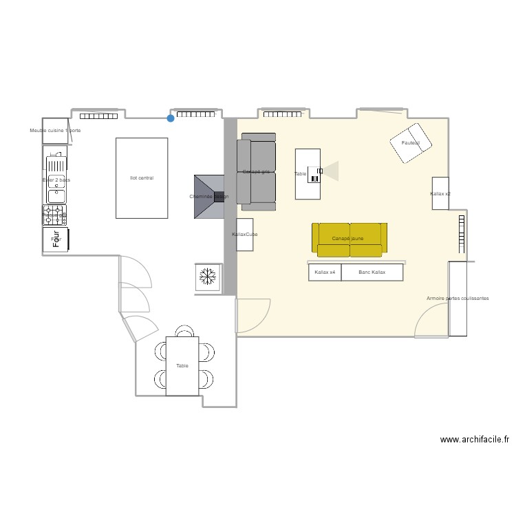 Salon. Plan de 2 pièces et 27 m2