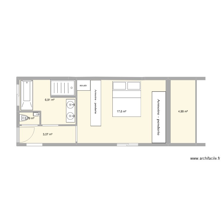 titre. Plan de 5 pièces et 33 m2