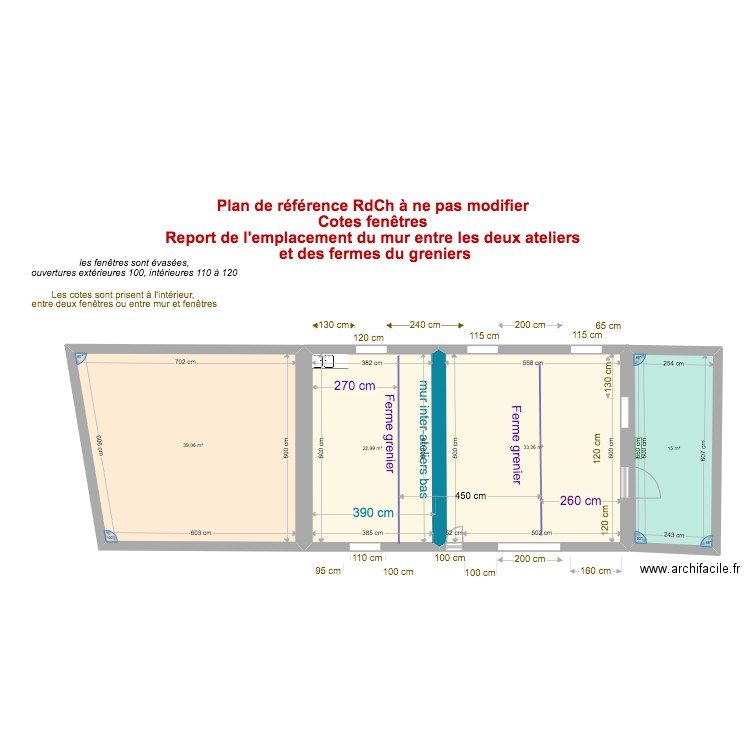 Plan de référence RdCh avec cotes. Plan de 4 pièces et 110 m2