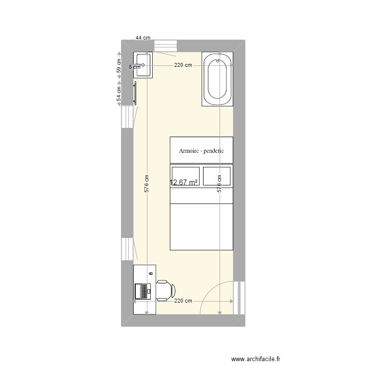 Malnati - plan chambre atelier v2 avec baignoire. Plan de 0 pièce et 0 m2