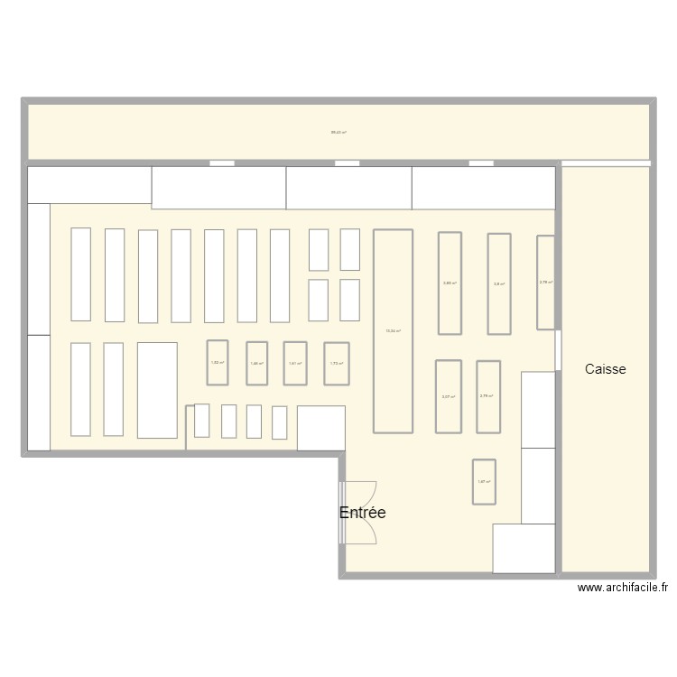 Plan du magasin Carrefour Contact. Plan de 14 pièces et 455 m2