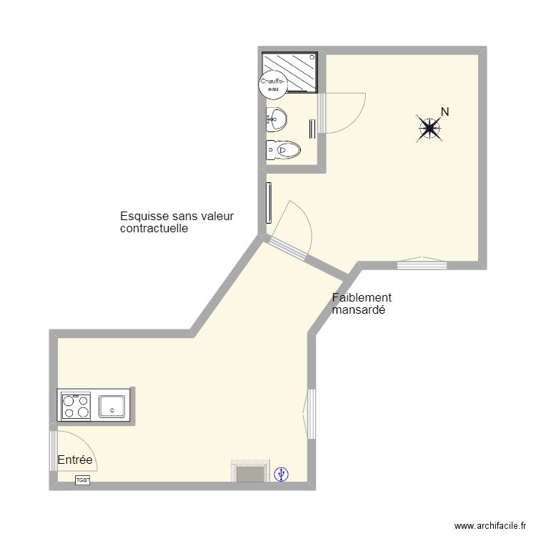 58 Dulong 602. Plan de 2 pièces et 34 m2