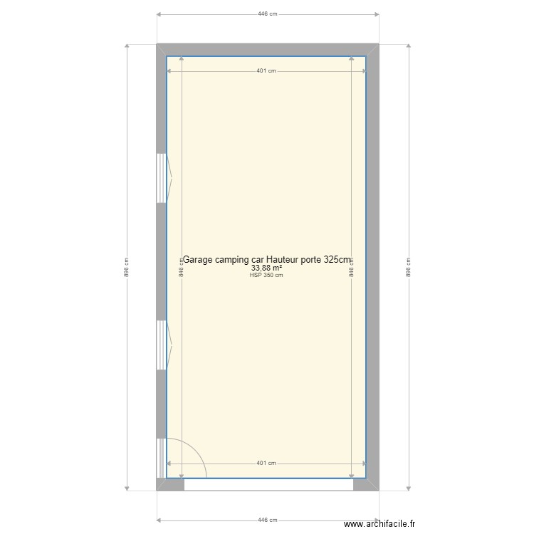 garage camping car. Plan de 1 pièce et 34 m2