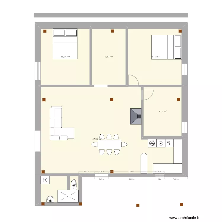 tunnel. Plan de 5  et 89 m²