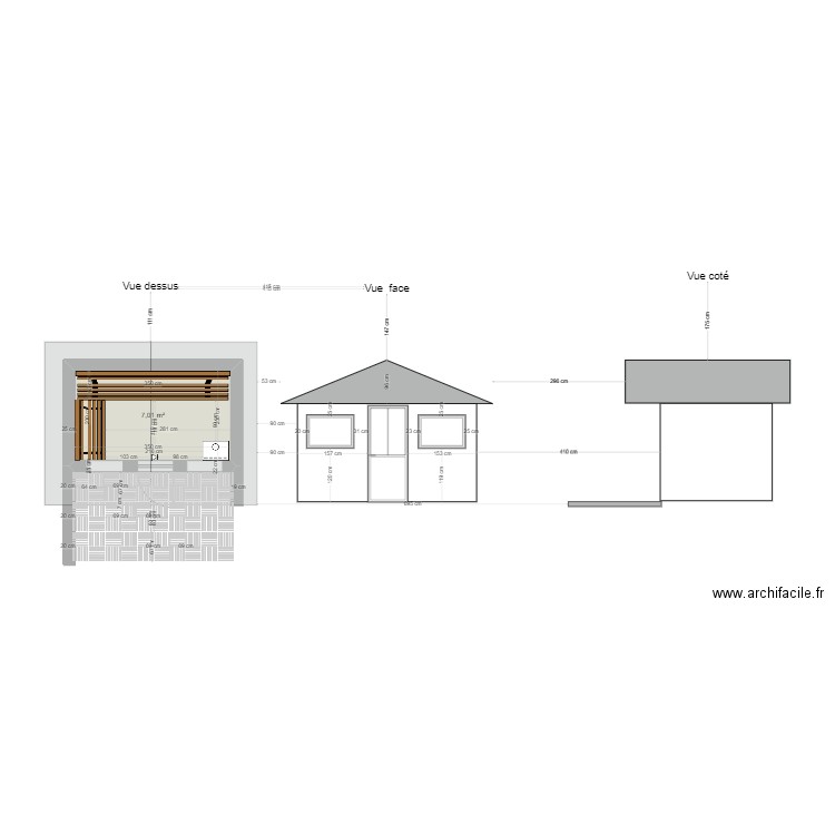 Sauna. Plan de 1 pièce et 7 m2