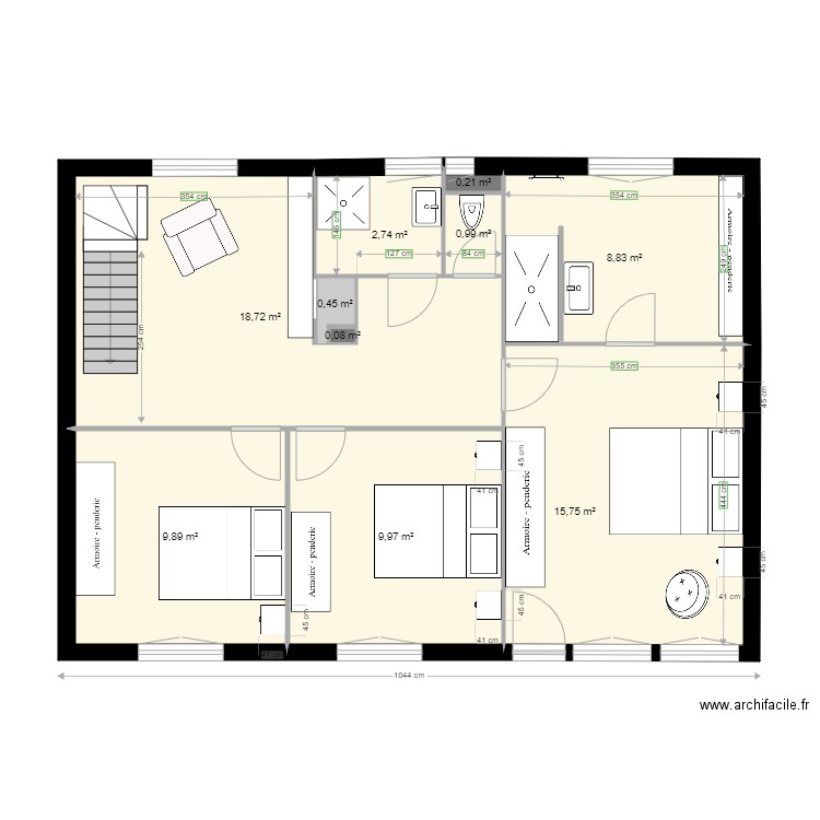 plan 3 chambres mur cassé. Plan de 0 pièce et 0 m2