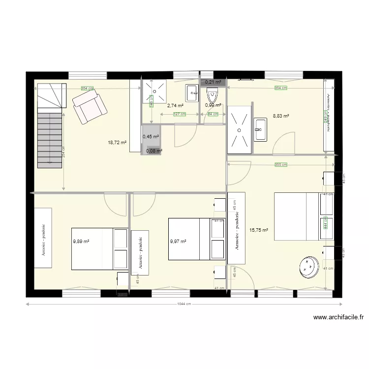plan 3 chambres mur cass&eacute;. Plan de 