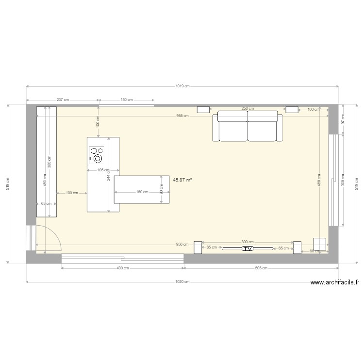 pièce de vie future . Plan de 1 pièce et 46 m2