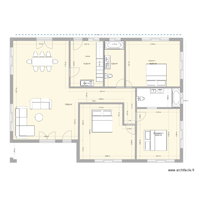 BZV5. Plan de 5 pièces et 130 m2