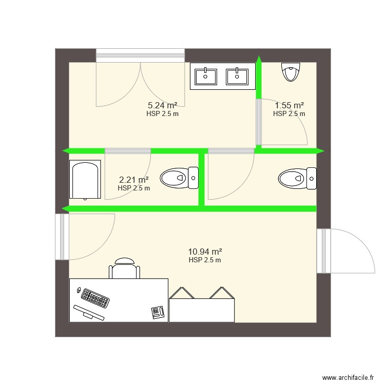 toilette et bureau. Plan de 0 pièce et 0 m2