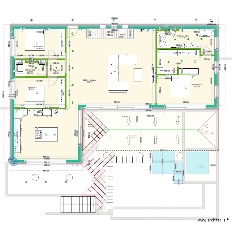 Plan pente terrasse. Plan de 26 pièces et 374 m2