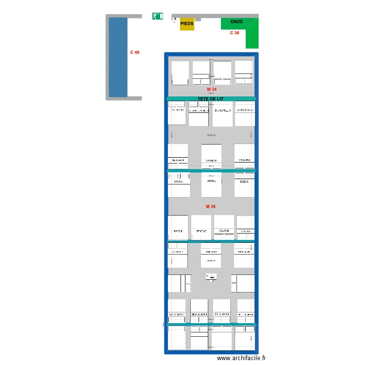 literie . Plan de 3 pièces et 156 m2