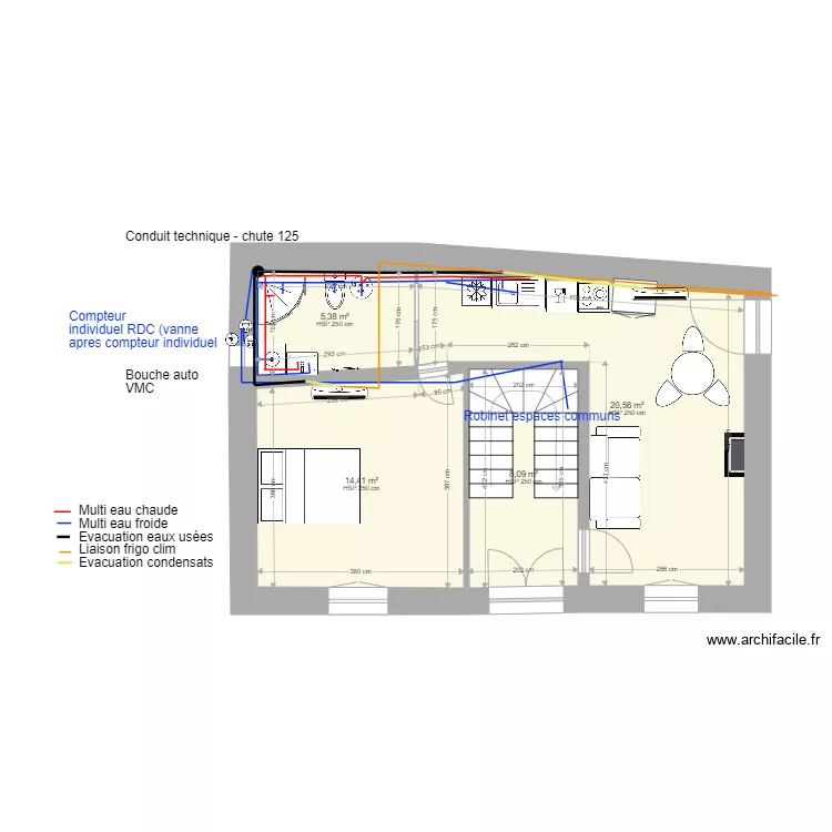 Malaucene RDC plomberie. Plan de 