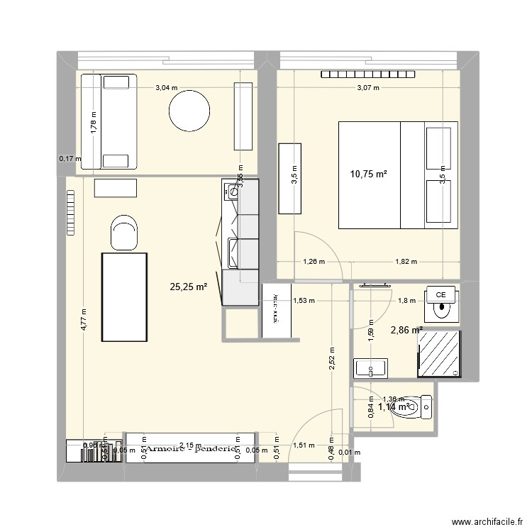 appart lyon. Plan de 4 pièces et 40 m2