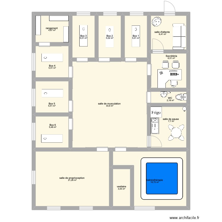 kinésithérapie légi Plan 15 pièces 134 m2 dessiné par charles7610