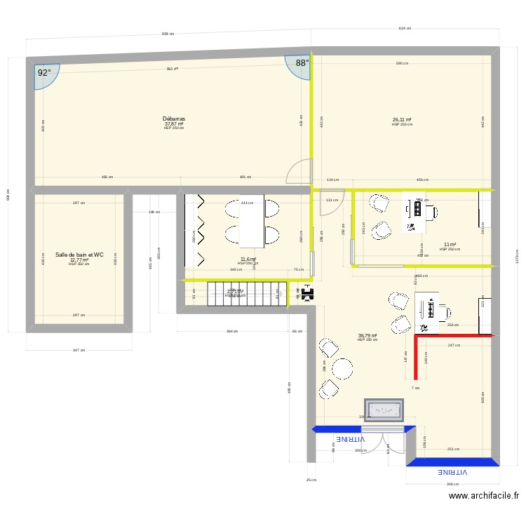 Mon local 2 V3. Plan de 7 pièces et 139 m2