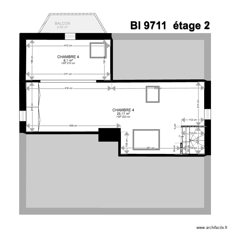 BI 9711. Plan de 31 pièces et 428 m2