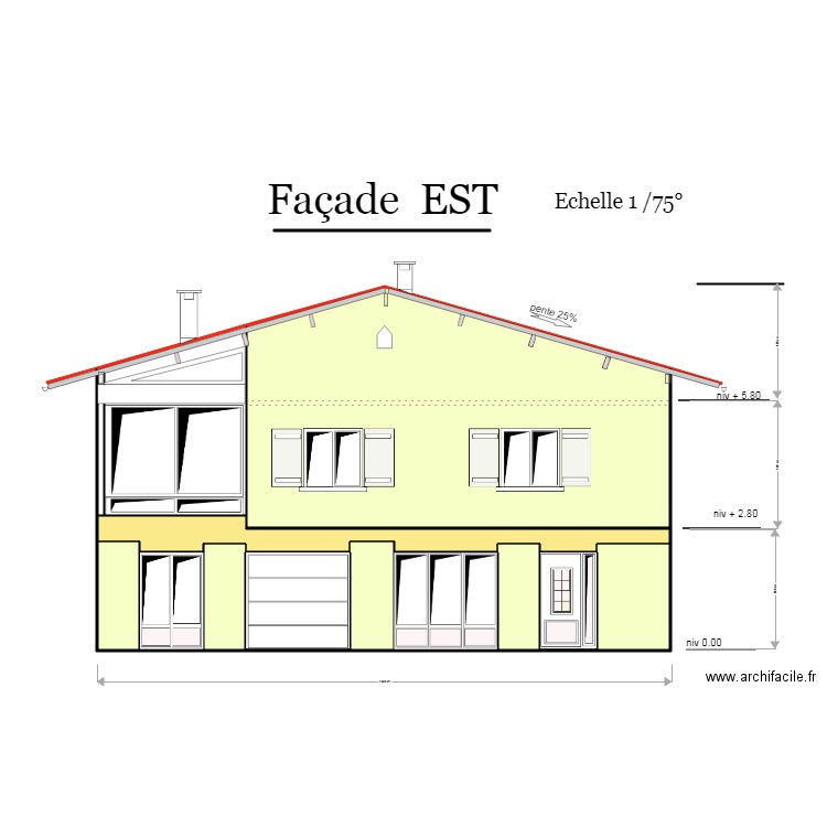 façade EST. Plan de 0 pièce et 0 m2