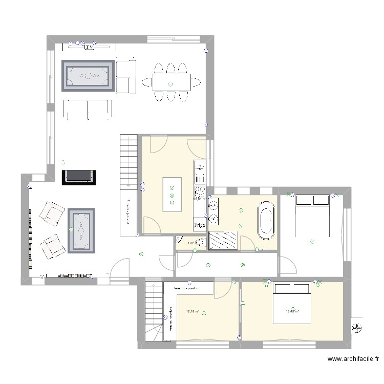 Dordogne. Plan de 4 pièces et 49 m2