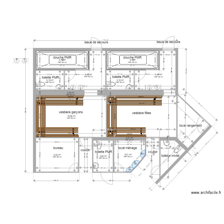 plan projet du Dojo vestiaires filles et garçons. Plan de 0 pièce et 0 m2