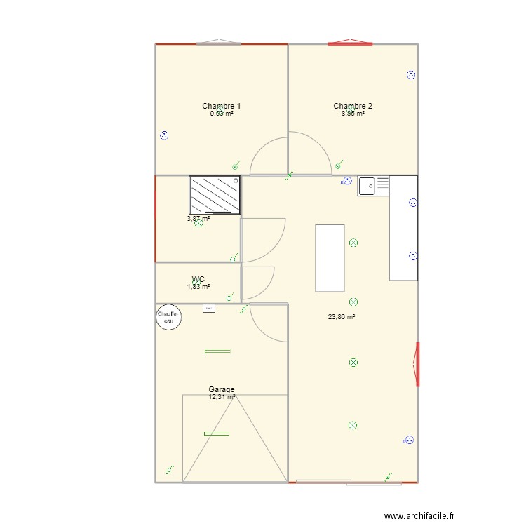 60 m2 fini n°2. Plan de 6 pièces et 60 m2