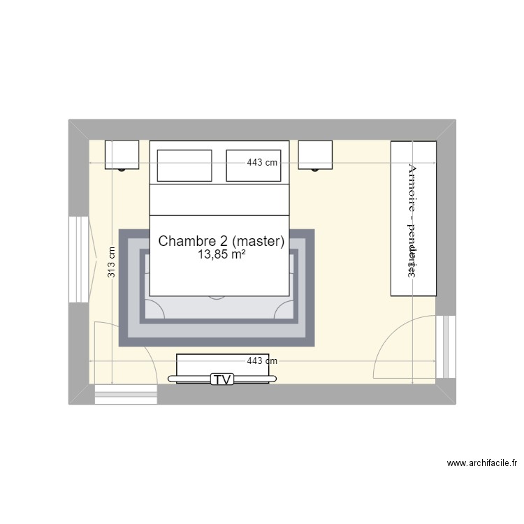 Marceau chambre 2 - master. Plan de 1 pièce et 14 m2