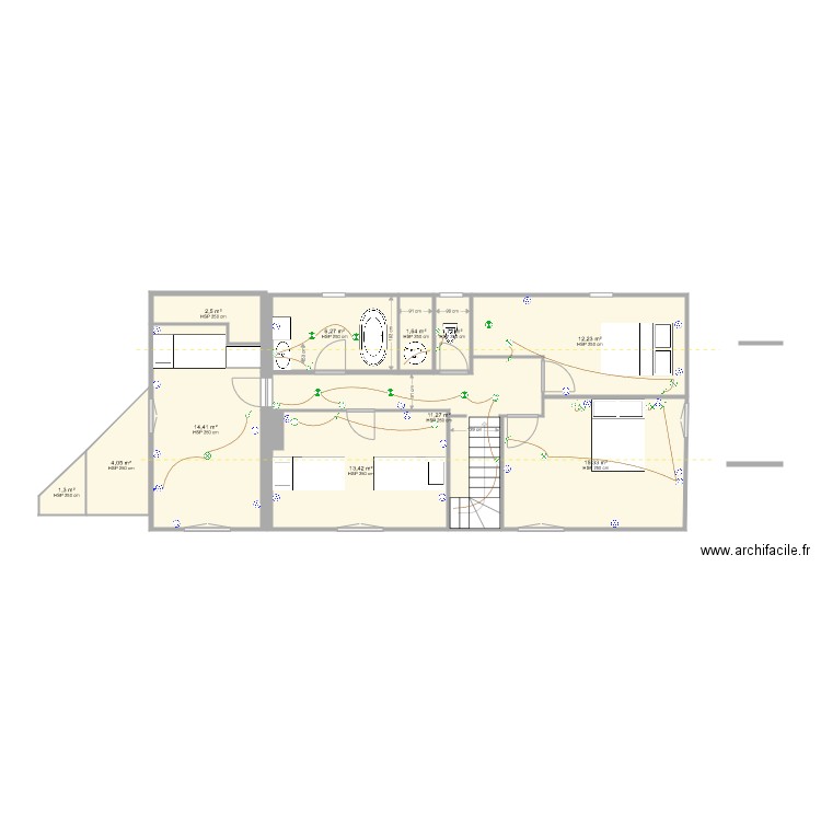 La Poupeliniere Comble Electicité. Plan de 11 pièces et 84 m2